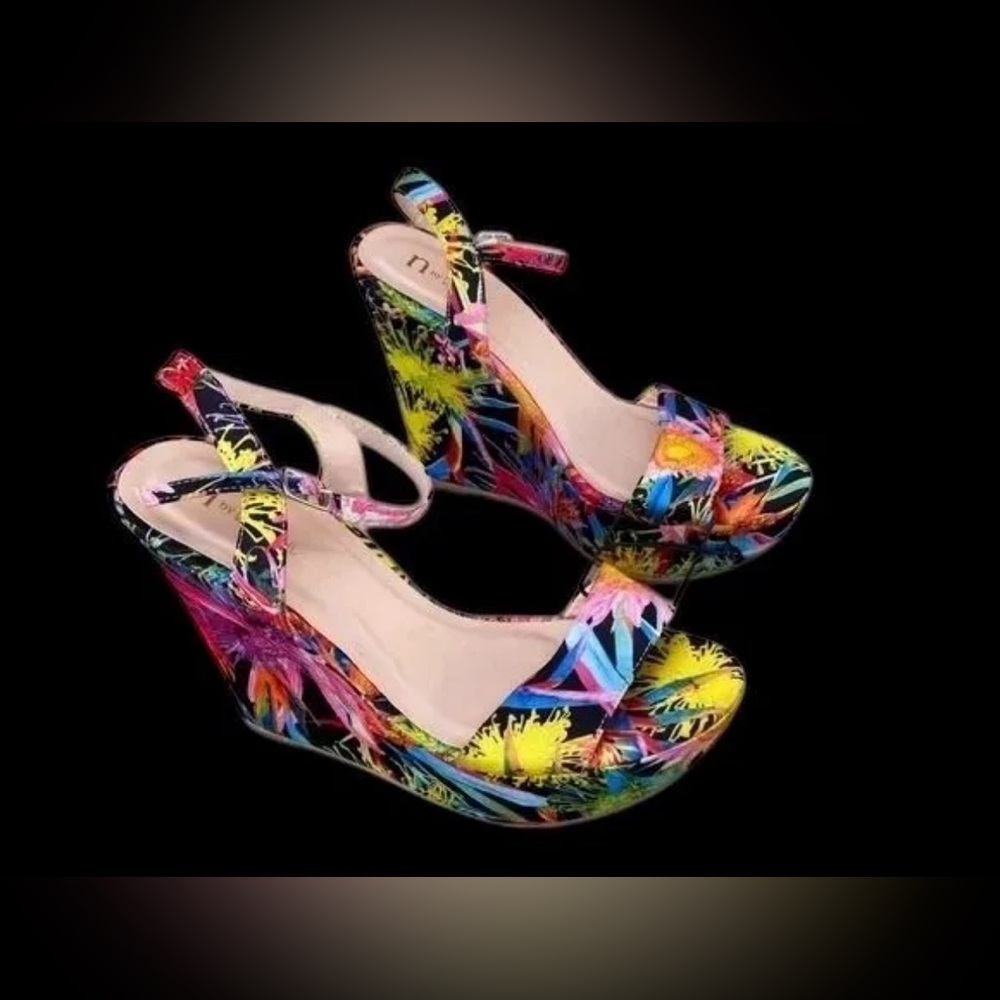 Nicole Miller Multicolor Floral Wedges